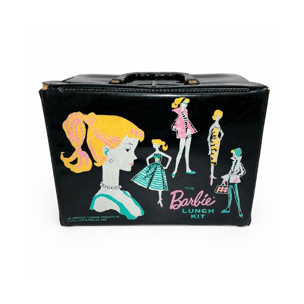 Vintage 1962 Barbie Vinyl Lunch Kit Black Thermos American Thermos Products